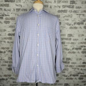 Ben Silver Charleston Shirt Mens 16 1/2/42 XL Blue Plaid Long Sleeve 100% Cotton